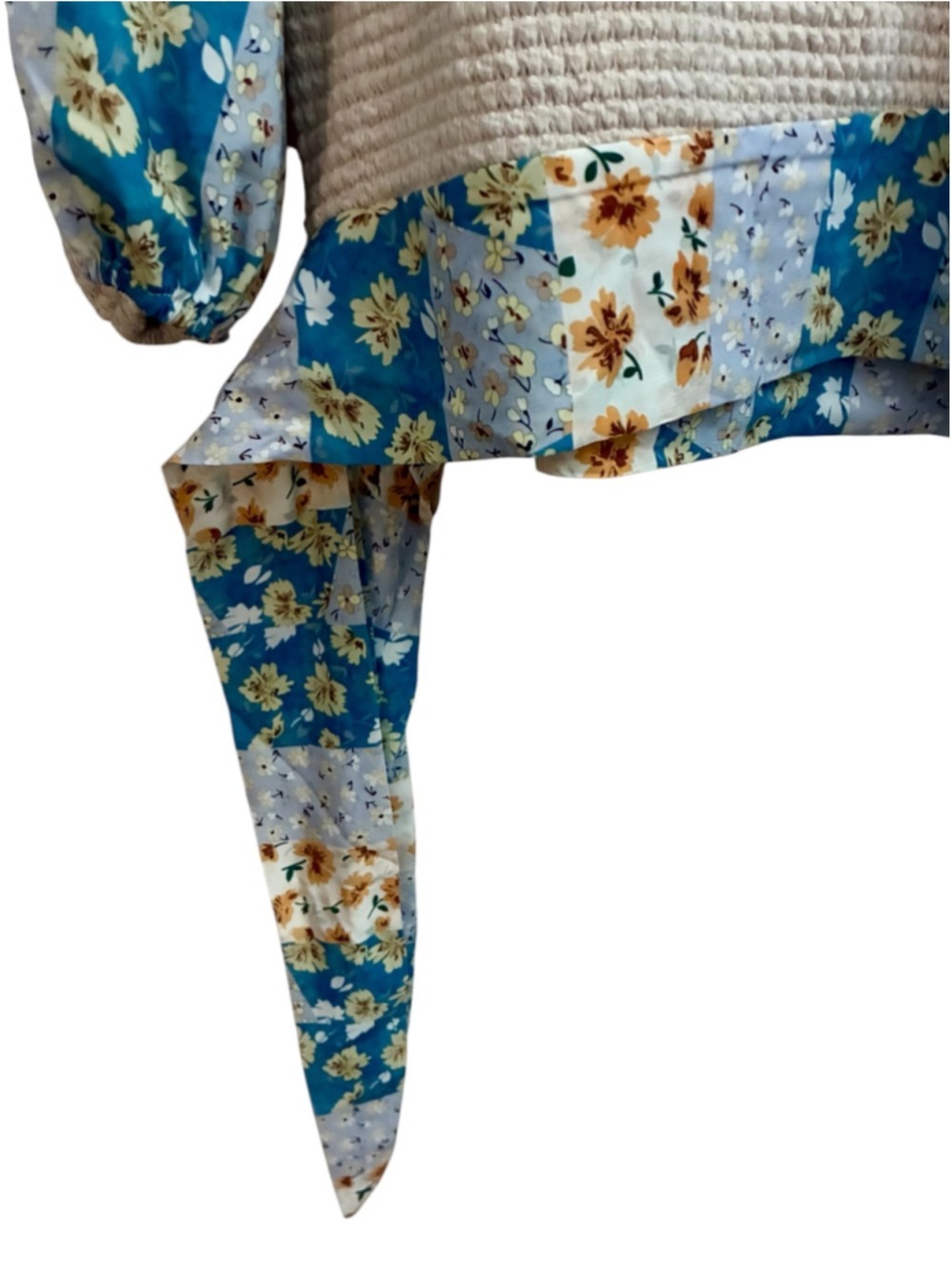 Floral Patchwork Waffle Knit Wrap Tie V-Neck Blouse Top Size X-Large XL 2X - Picture 12 of 14